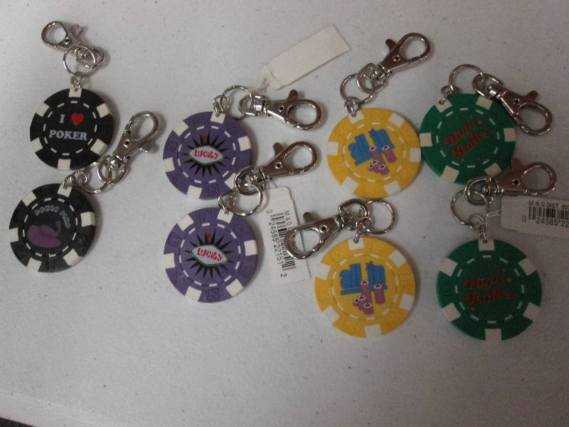 Lot of 8 assorted poker chip key ch...