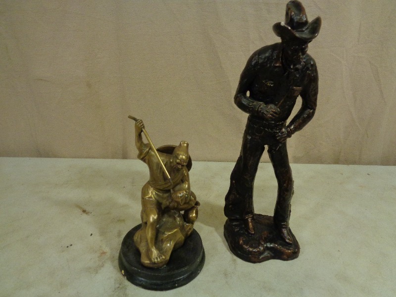 lot 169 image: Marlboro Man Looking Statue and Metal Asian Statue