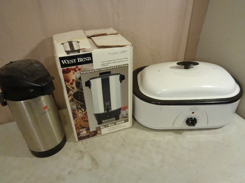 lot 181 image: Rival Roaster Oven, Coffee Perk, and Coffee Dispensor