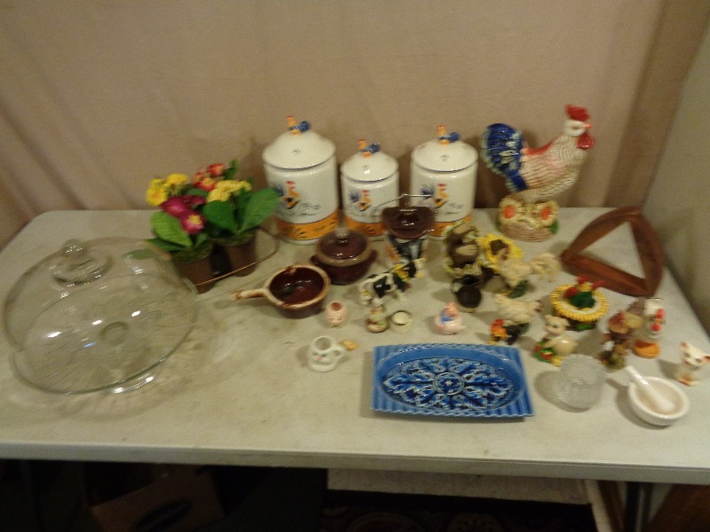 lot 187 image: Glass Cake Stand, Metal Planter Holder, and More