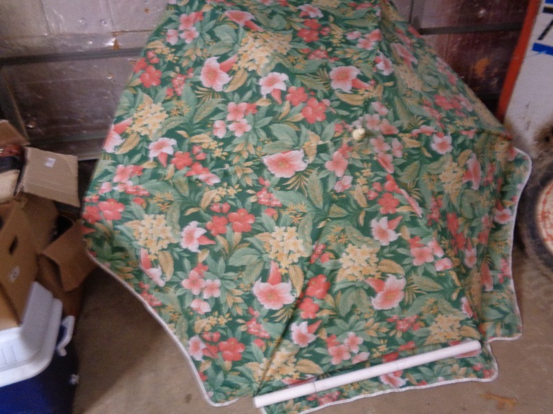 lot 195 image: Large Floral Patio Umbrella