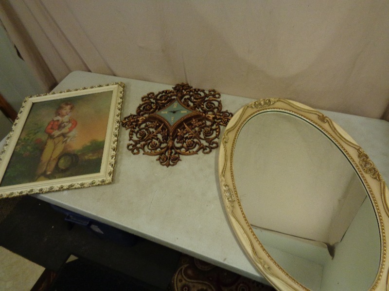 lot 209 image: Mirror, Framed Picture, and Clock