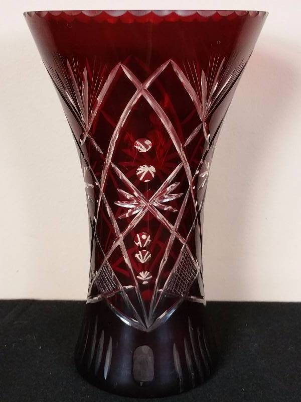 lot 31 image: Large 11 Bohemian  Czech Ruby Cut To Clear Vase