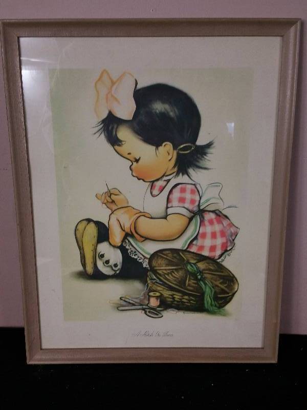 lot 91 image: 1947 Litho A Stitch in Time Framed