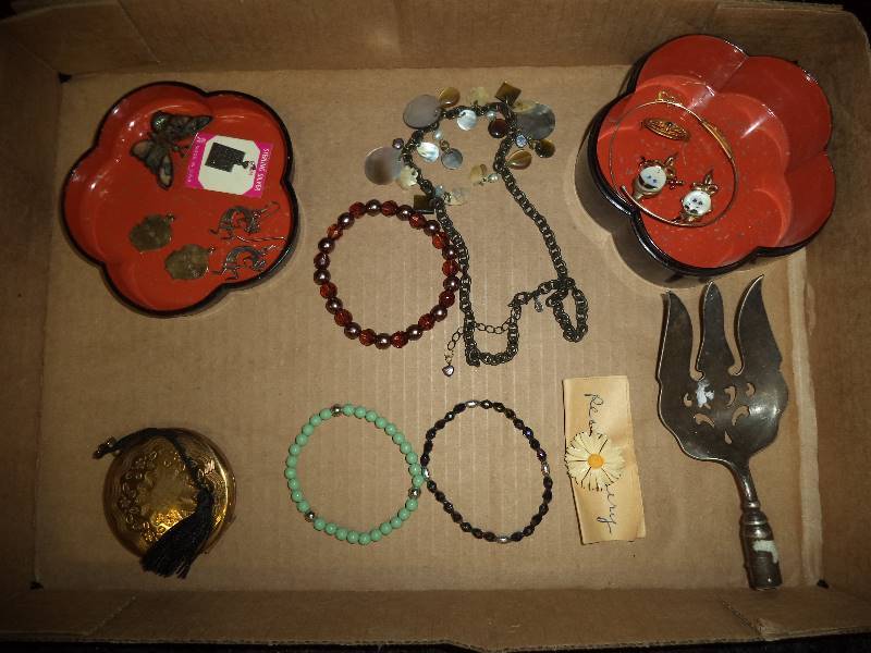 lot 21 image: Lot - Misc Jewelry, Compact, Old Fork, etc.