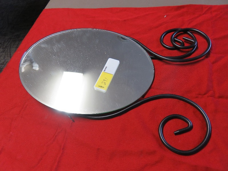 Mirror with rod iron stand