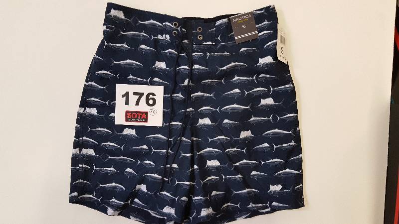 lot 176 image: MENS NAUTICA SHARK PRINT SWIM SHORTS BLUE  SMALL