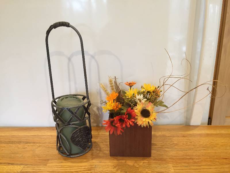 Metal Candle Holder & Wood Flower Box