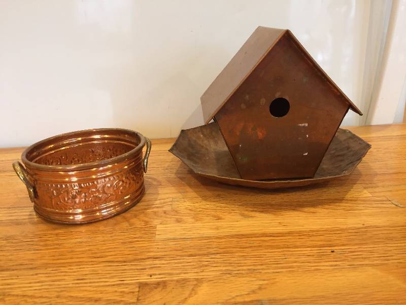 Copper Bowl, Plate & Bird House