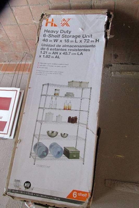 New Heavy Duty metal shelving, 6 shelf unit, 48 x 18 72 tall, missing connection pieces