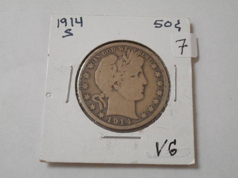 1914-S Barber Half Dollar, VG...