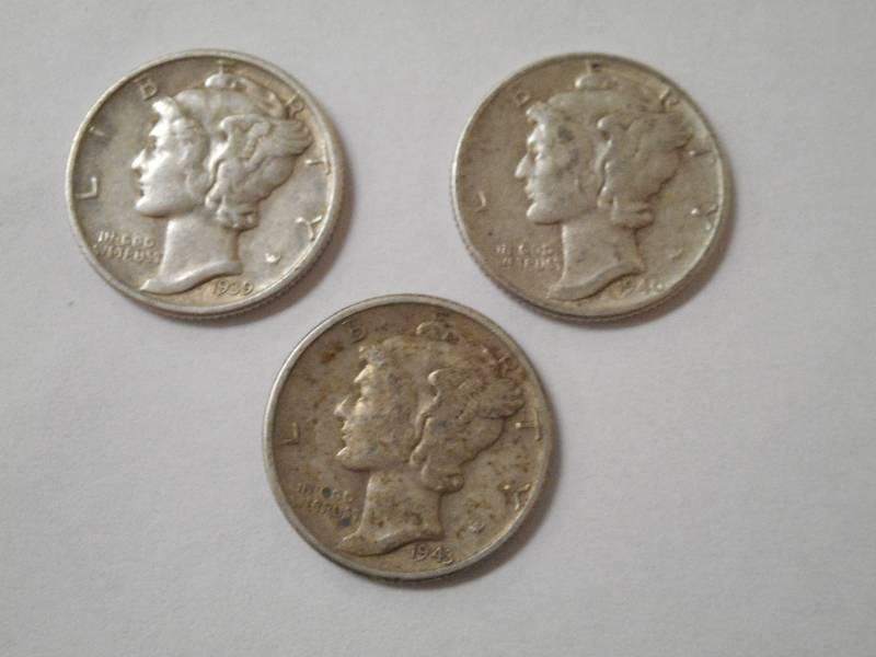 (3) Mercury Dimes, VF, 1939-1940-19...
