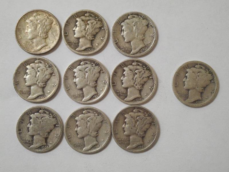 (10) Mercury Dimes, Are Circulated ...
