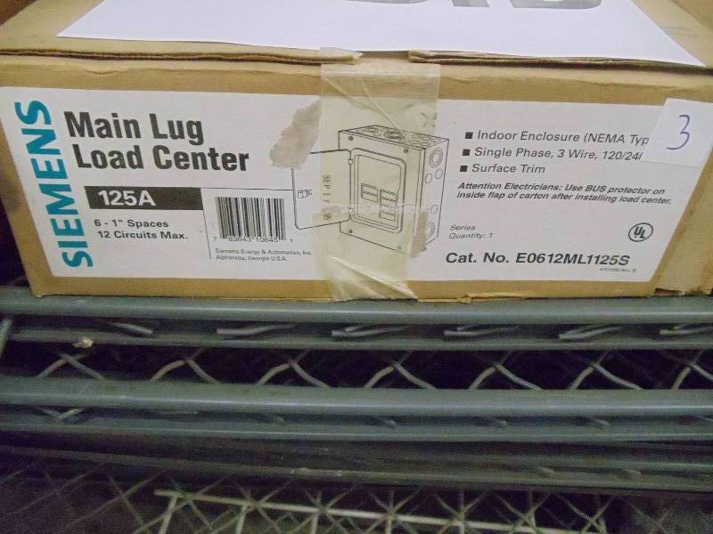 lot 3 image: Siemens 125 Amp main lug load center