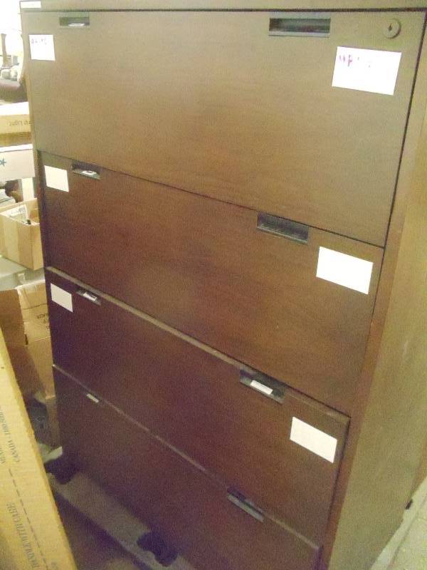 lot 8 image: 36 wood 4 drawer lateral file.