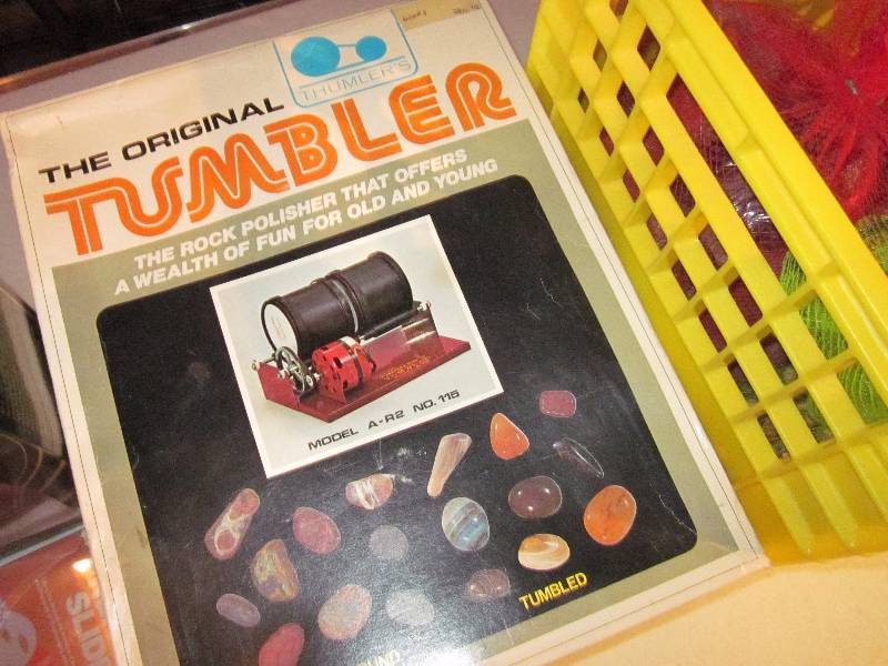 Rock Polisher, Crate of Rock Slices, Microscope, and Slides