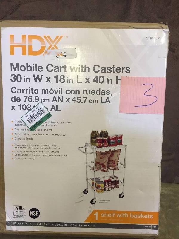 lot 3 image: HDX mobile cart with casters 30 in x 18 in x 40 in New