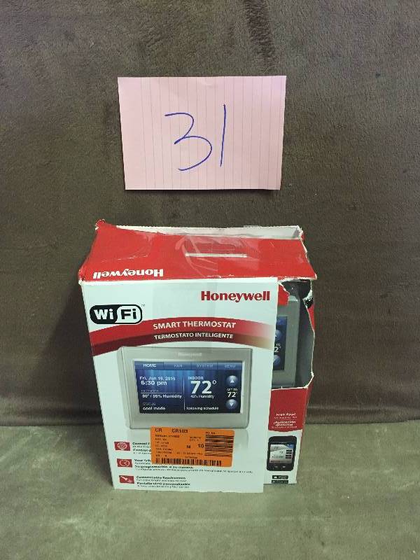 lot 31 image: Honeywell  Wi-Fi 7-Day Programmable Touchscreen Smart Thermostat, 3 12H x 4 12W x 78D looks new- open damaged box