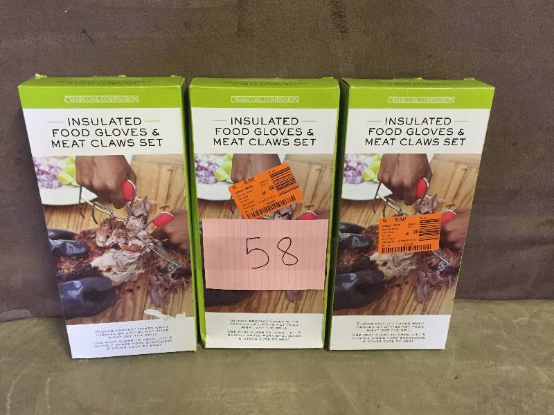 lot 58 image: Lot of 2 Insulated Food Gloves Meat Claws