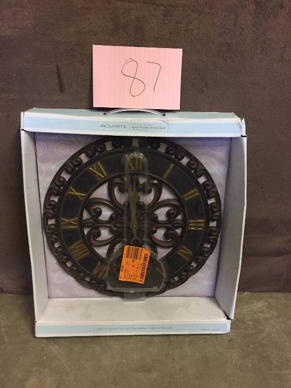 lot 87 image: ACU-RITE-Open-Frame-Scroll-Clock-w-Thermometer