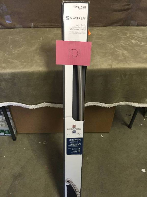 lot 101 image: Rustproof 72 in. Adjustable Tension Mount Curved Shower Rod in Brushed Nickel