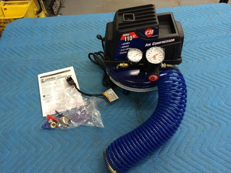 lot 13 image: Campbell Hausfeld Air Compressor  1 gallon   new in box   works
