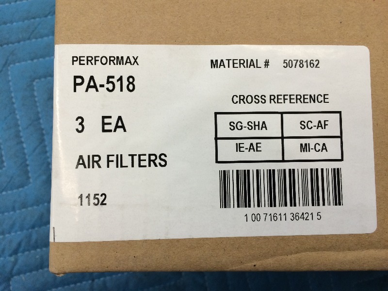 lot 134 image: Performance Automotive Air Filters PA-518  Lot of 2 boxes 3box  total of 6 filters    NEW PRODUCT  Clean Boxes