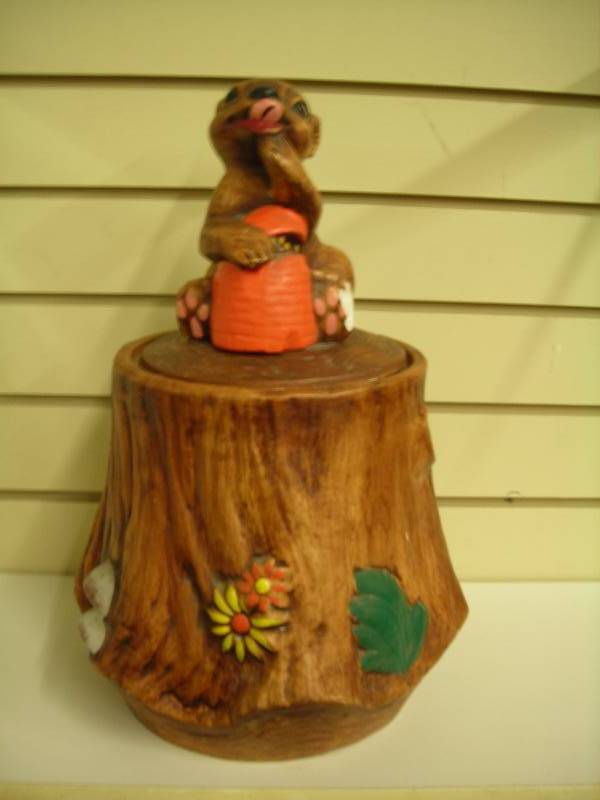 Vintage Ceramic Cookie Jar Tree With Baby Bear (Damage On Foot)