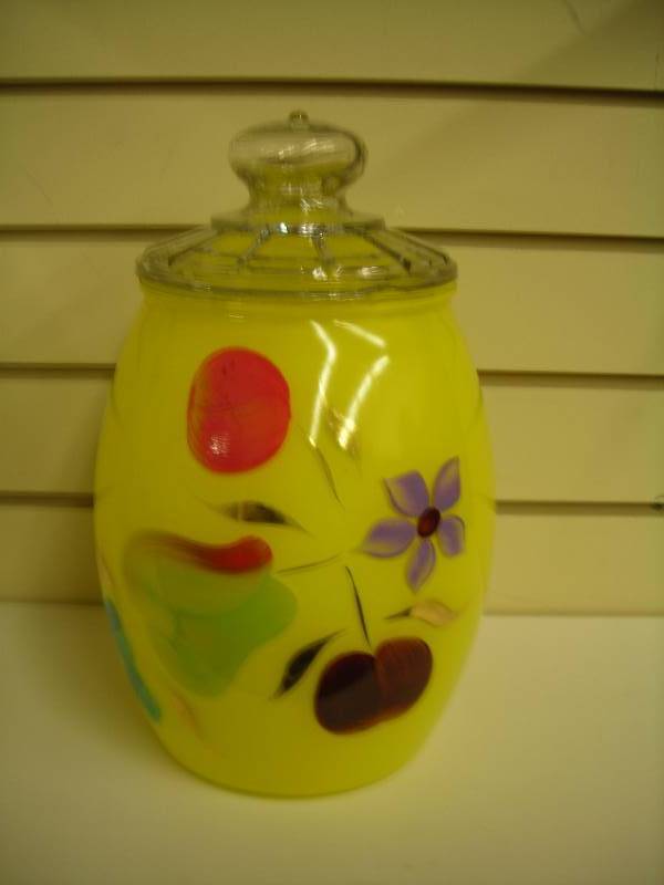 Vintage Glass Painted Cookie Jar.( Incorrect Lid)
