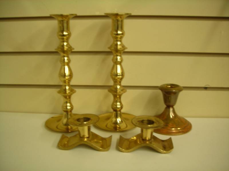 Collection Of Brass Looking Candle Sticks