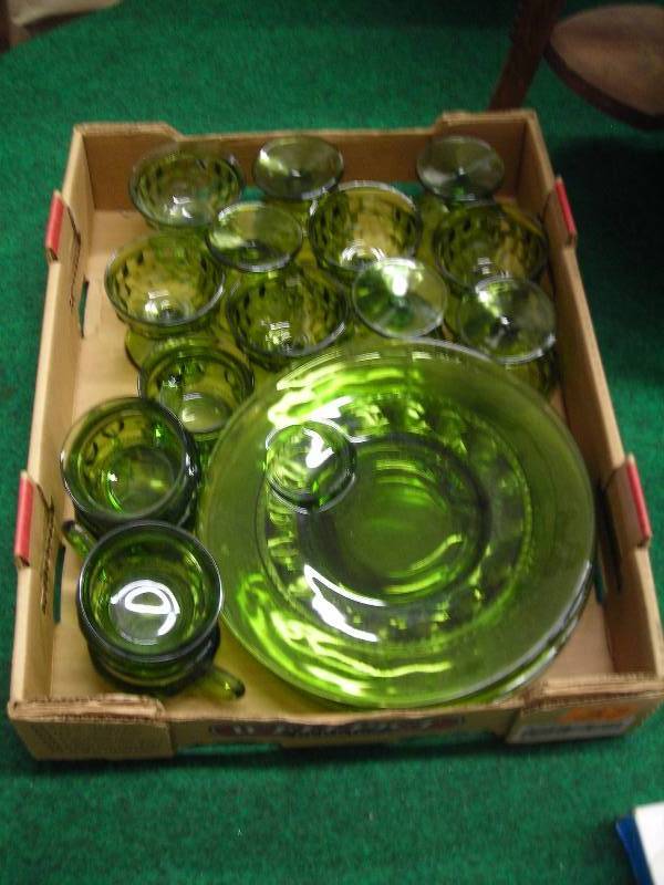 Green Glass Thumbprint Dishes