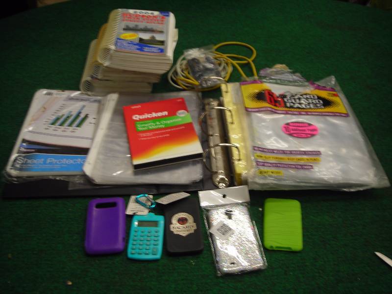 Box Lot Of Trading Card Albums, Sheet Protectors, Cell Phone Cases, Hudson Maps