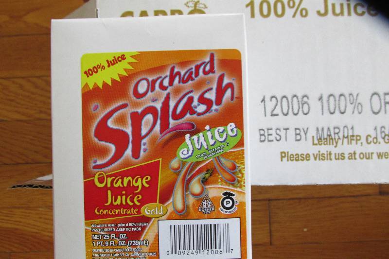 12 cartons of Orchard Splash orange...