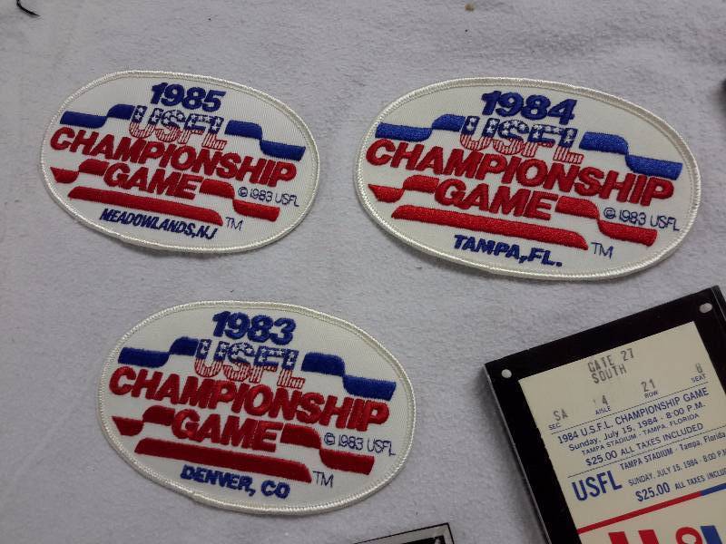1983, 1984, 1985 USFL Championship Tickets and Patches. REPLICAS