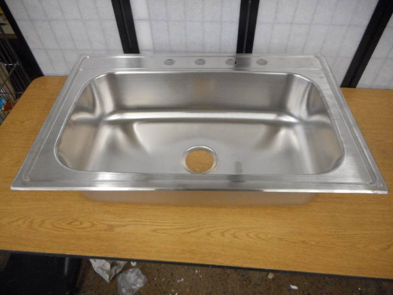 Signature Top Mount Stainless Steel 33 in. 4-Hole Single Bowl Kitchen Sink