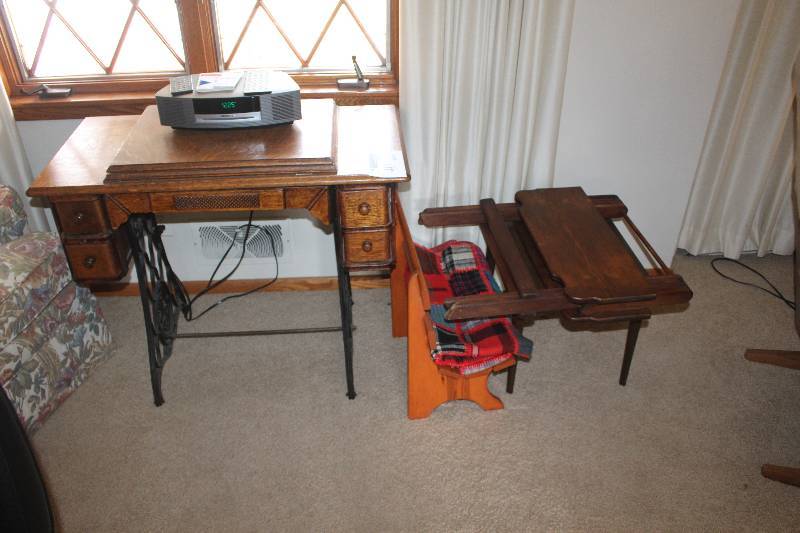Lot of (3) Sewing Machines, Table