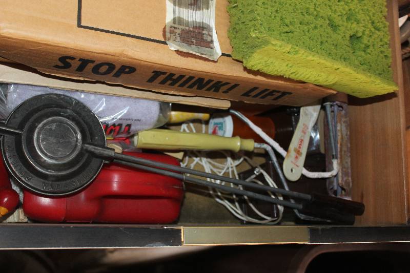 Shelf Lot Contents Including Paint Supplies Yard Decorations And More