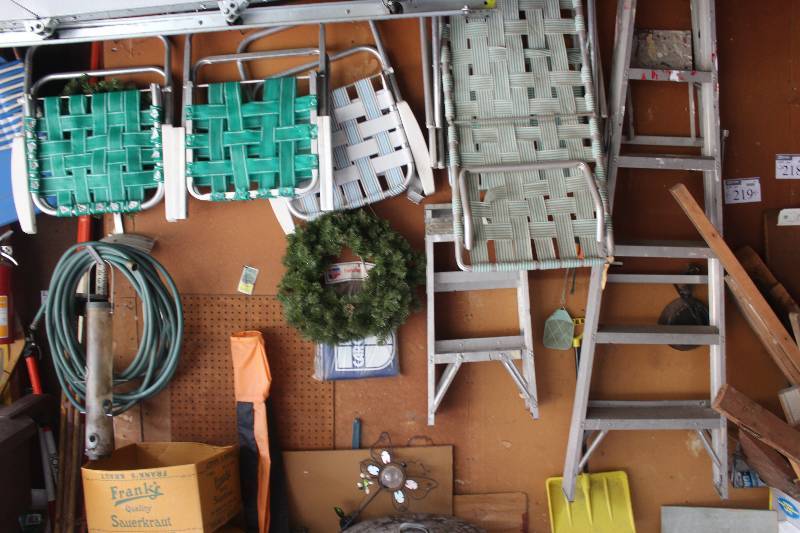 Wall Lot Including Lawn Chairs Ladder And More
