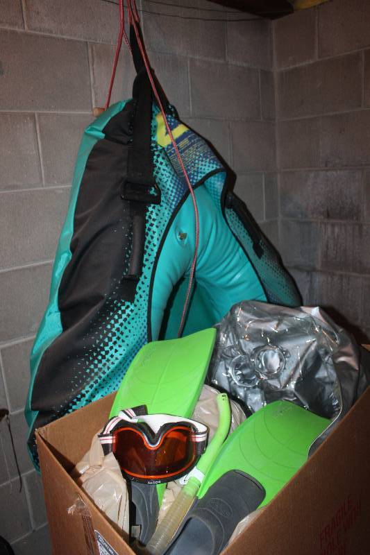 Box Lot of Inner Tube, Scuba Gear