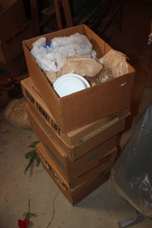 Lot of (5) Boxes Including Mason Jars Various Shells Light Bulbs