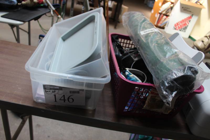 lot 146 image: Box Lot of Electronics Including Remote Controls Headphones And More