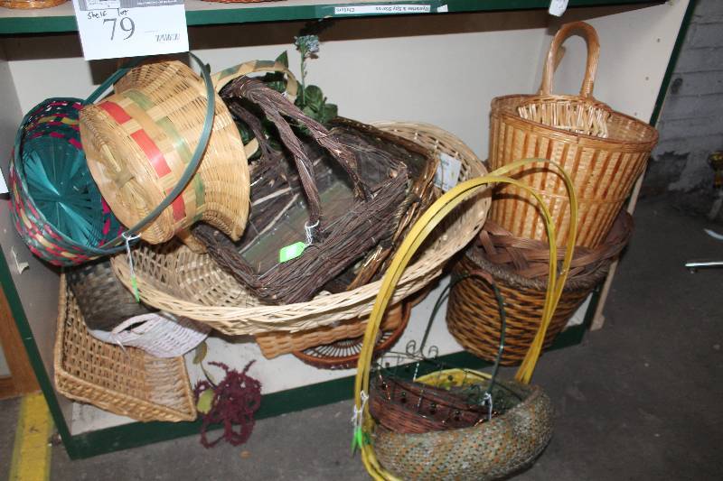 lot 80 image: Shelf Lot of Various Woven Baskets