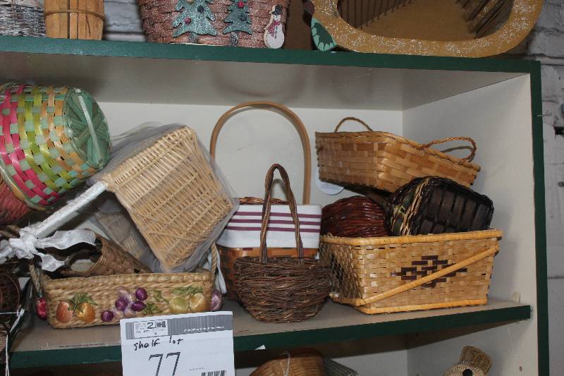 lot 77 image: Shelf Lot of Various Woven Baskets