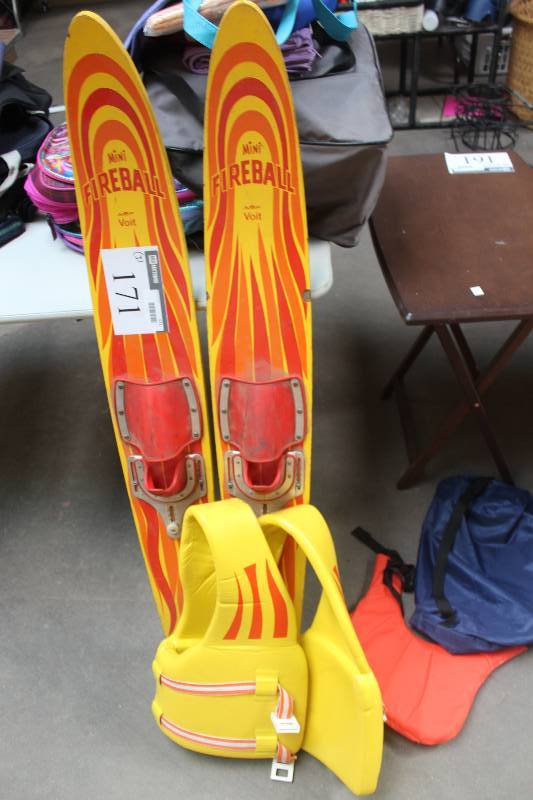 lot 171 image: Lot of (3) Water Ski Equipment Including 2-Skis 1-Lifevest