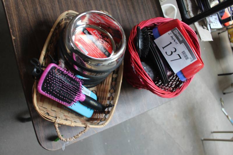 lot 137 image: Lot of (2) Baskets of Dog Products