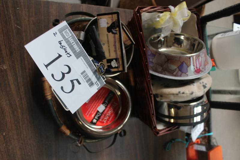 lot 135 image: Lot of (2) Baskets of Dog Products