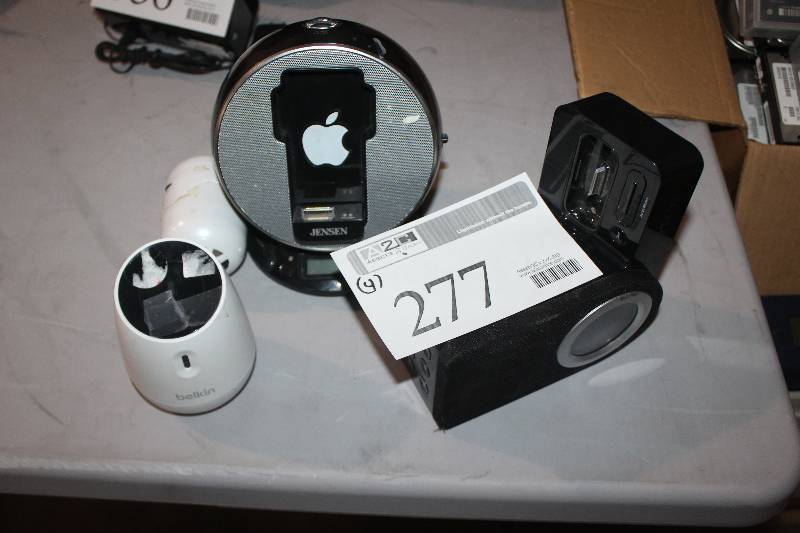 lot 277 image: Lot of (4) Electronic Equipment Including Belkin WeMo Baby Jensen iPod Player iHome iPod Player