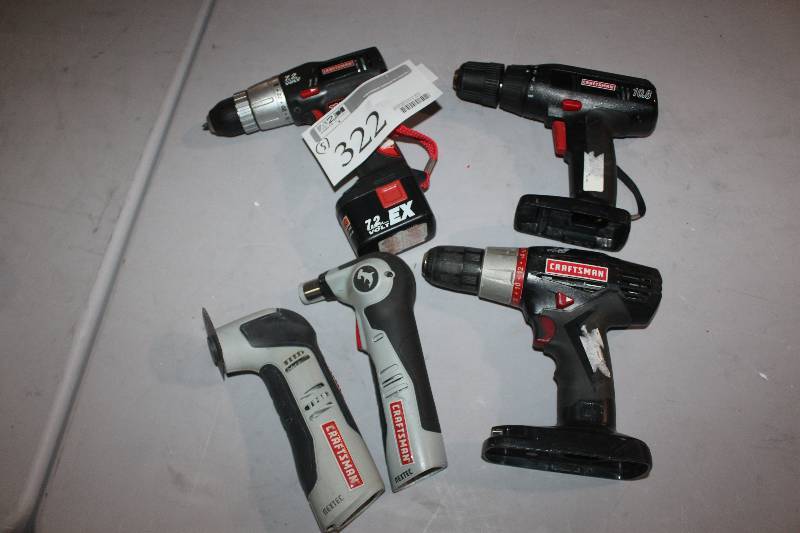 lot 322 image: Lot of (5) Craftsman Cordless Tools Including 1-Multi Tool 1-Auto Hammer 3-Drills