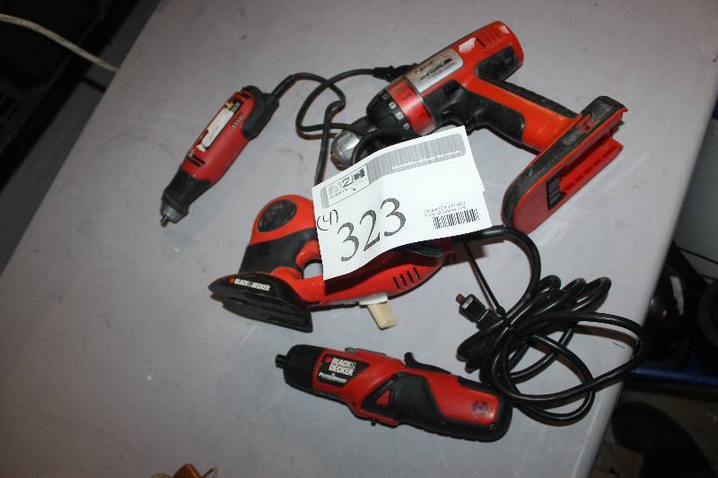 lot 323 image: Lot of (4) Black & Decker Tools Including 1-Zip Saw 2-Rotary Tools 1-Drills