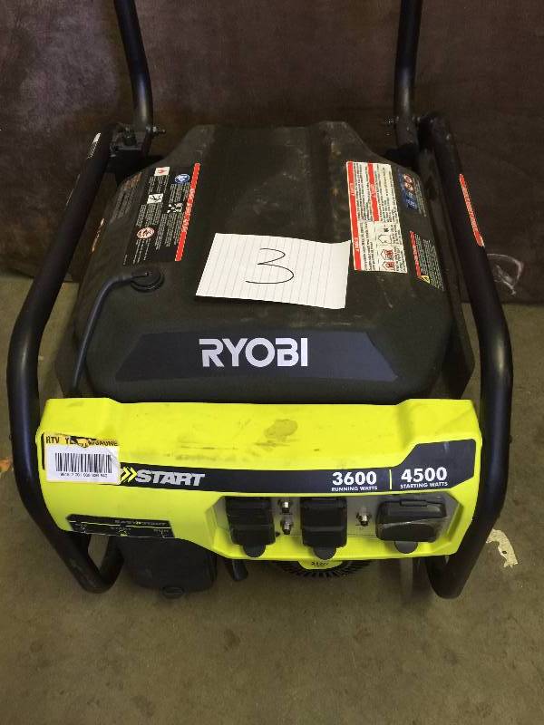 lot 3 image: Ryobi 3,600-Watt 212cc Gasoline Powered Portable Generator used works